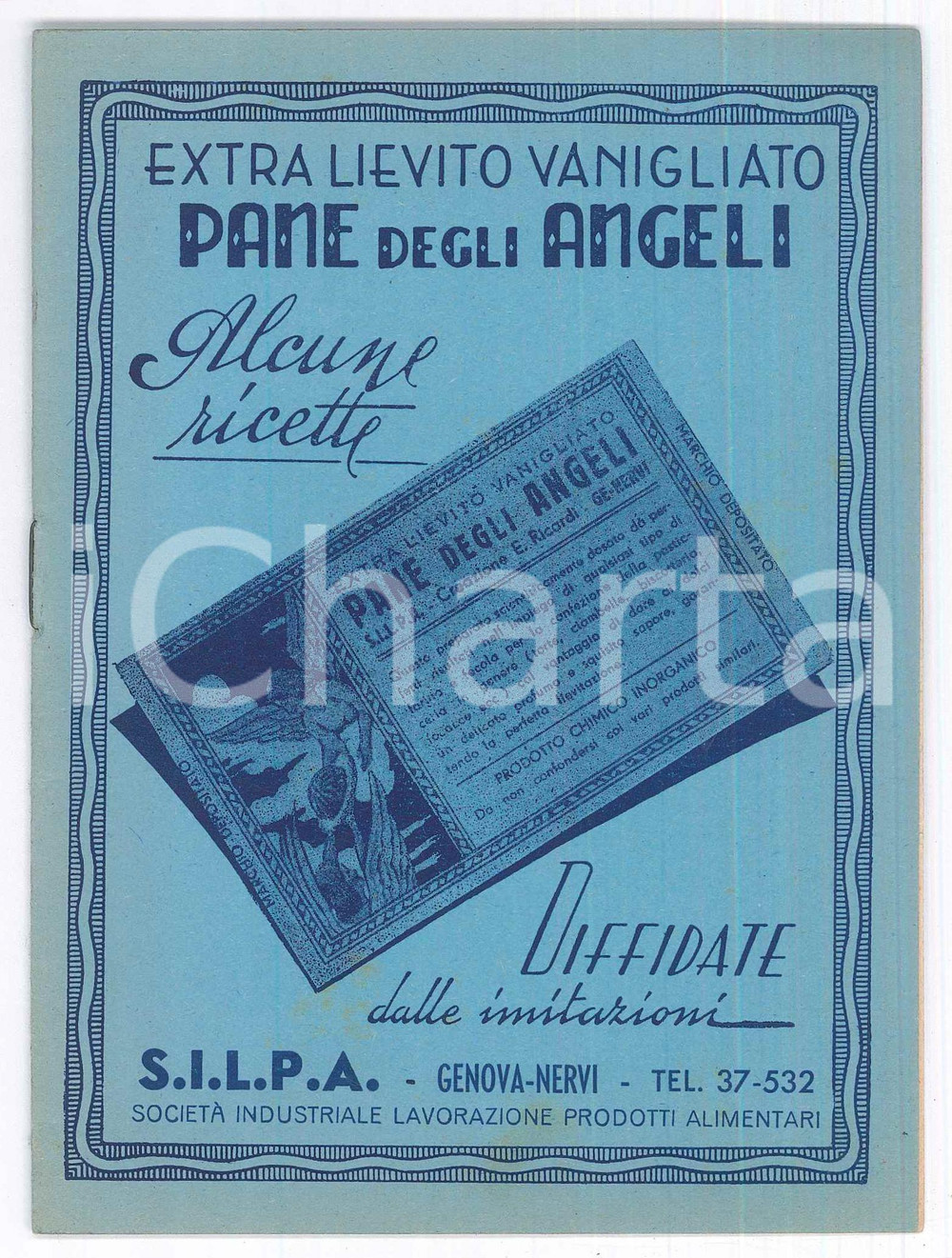 Materiale pubblicitario d’epoca 1950 ca GENOVA NERVI  SILPA  Ricettario extra lievito PANE degli ANGELI 1