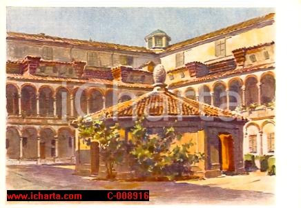 Cartolina originale da collezione 1939 MILANO Cortile della Pigna OSPEDALE MAGGIORE Illustr. Giannino GROSSI FG NV 1