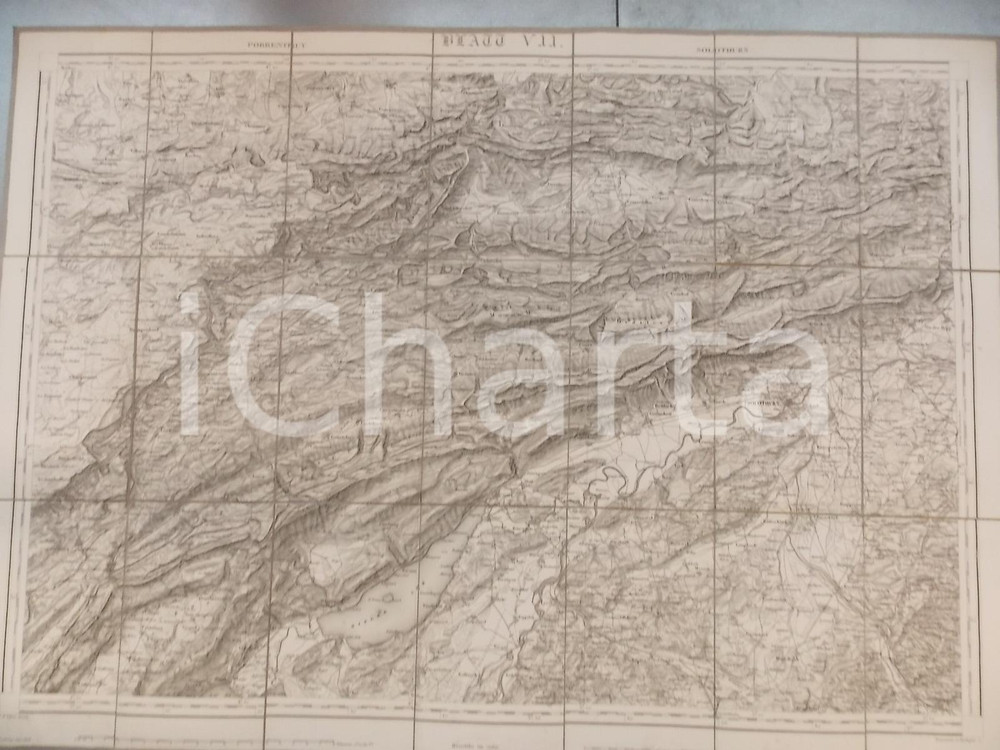Mappa, planimetria storica 1868 DUFOUR Carte SUISSE PORENTRUY  SOLEURE Mappa n° 7 75x55 cm 1