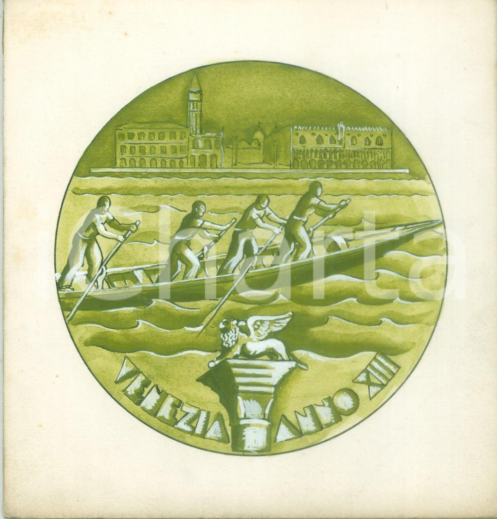 1935 VENEZIA Circolo Canottieri Bozzetto DISEGNATO A MANO per medaglia DATA: 1935LUOGO: VENEZIATITOLO: CIRCOLO CANOTTIERI DESCRIZIONE: Bozzetto disegnato a mano per medagliette commemorative, su cartone rigido; velina originale di protezione.  DIMENSIONI: cm 15 x 15CONDIZIONI: buone. Bozzetto d'epoca, originale, autentico.    originale e autentica 1