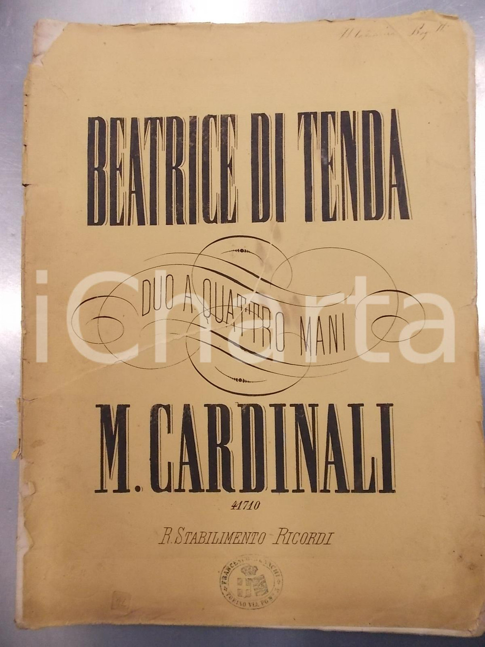 Oggetto da collezione cartaceo 1872 Michele CARDINALI Beatrice di Tenda  duo per pianoforte Ed. RICORDI 1