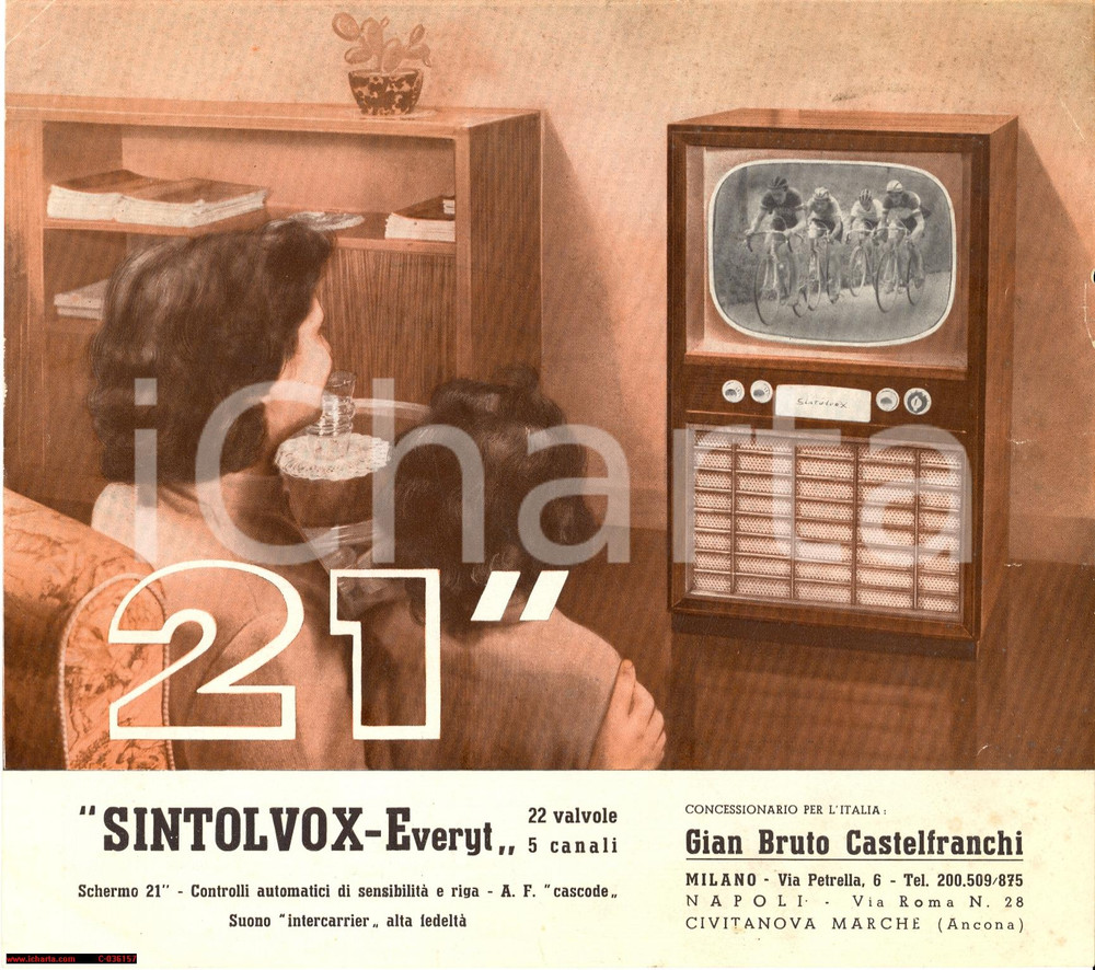 Materiale pubblicitario d’epoca 1955 televisore Sintolvox Everyt, Castelfranchi 1