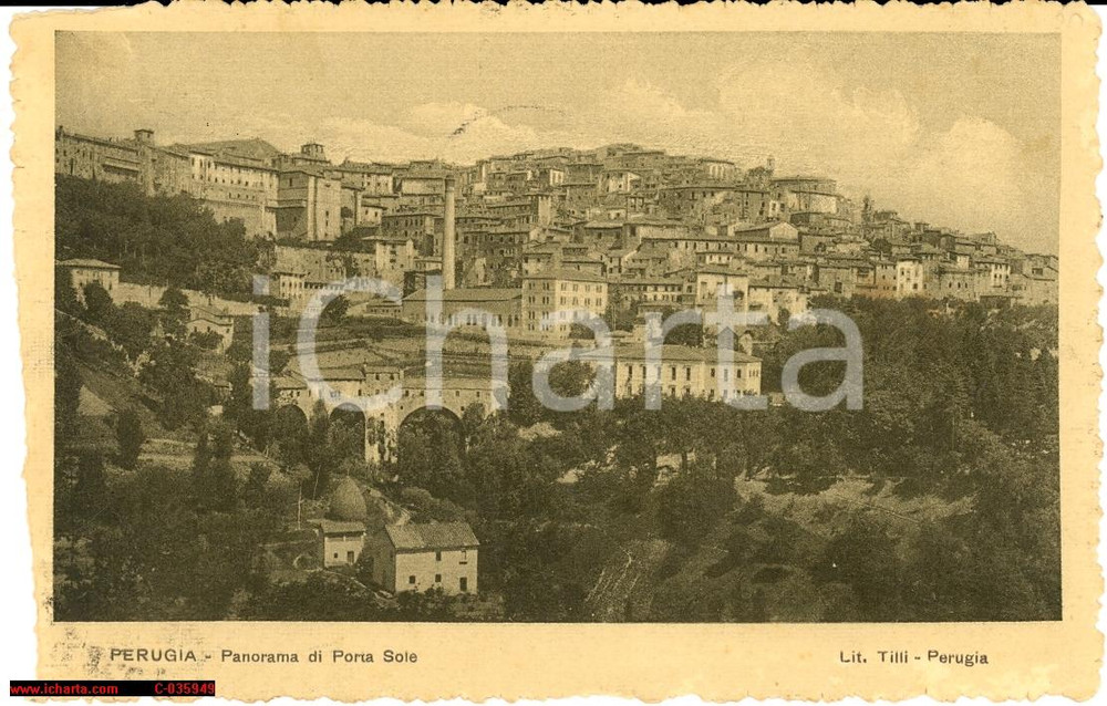 Cartolina originale da collezione 1915 Perugia  Panorama di Porta Sole 1