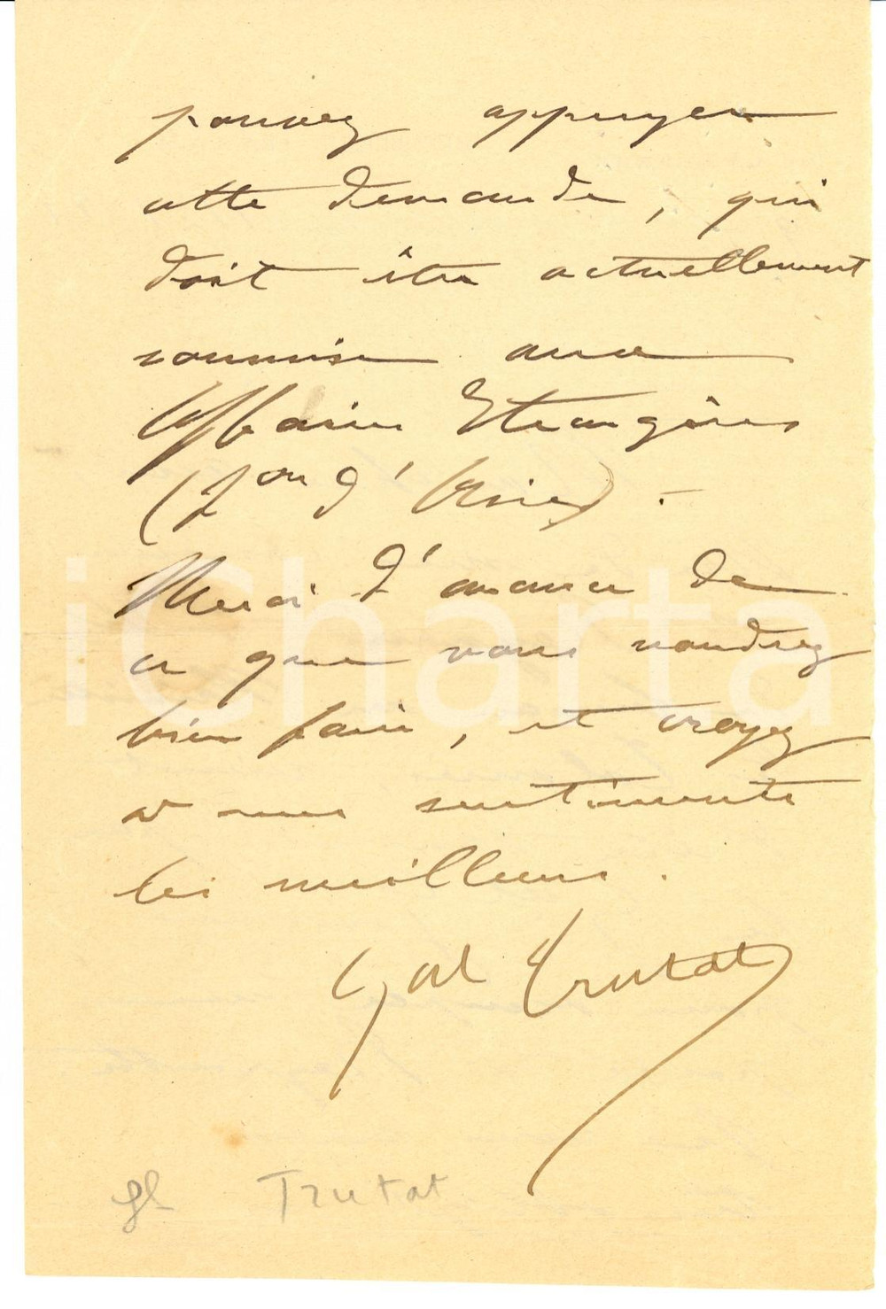 Autografo originale 1921 PARIS Autographe GÃ©nÃ©ral de brigade Amable TRUTAT  Lettre 1