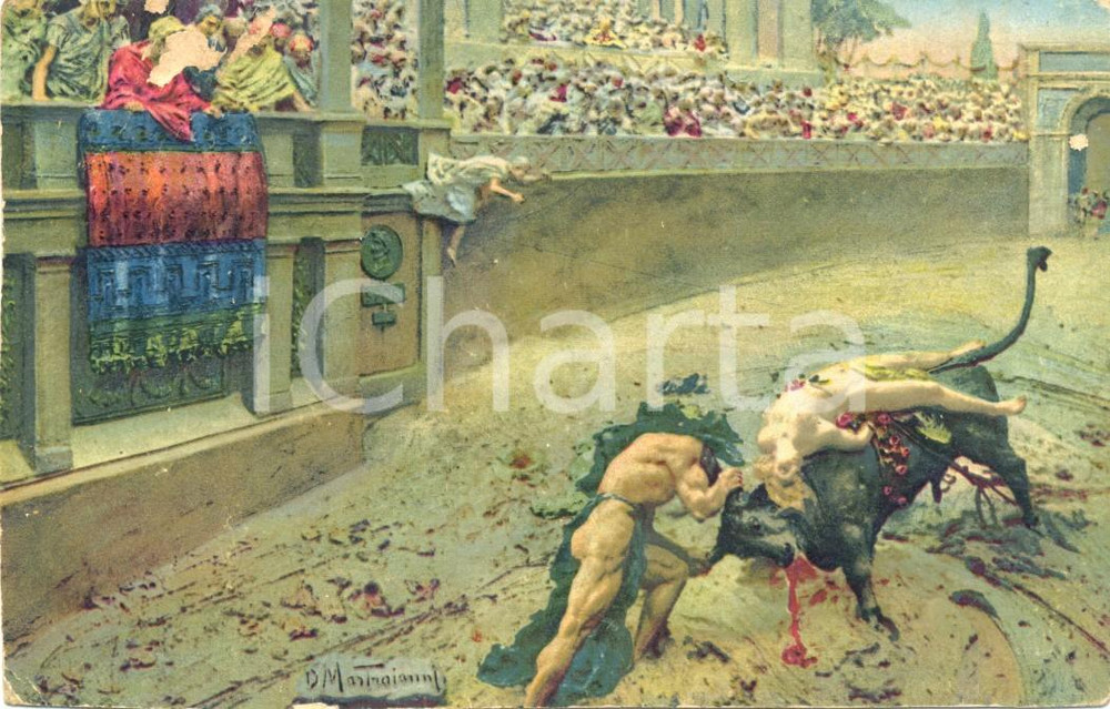 Cartolina originale da collezione 1923 QUO VADIS Nel circo Domenico MASTROIANNI Illustratore *Cartolina FP VG 1