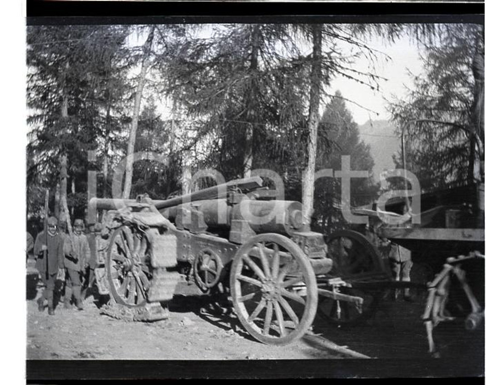6X4cm NEGATIVO ORIGINALE * 1915ca WW1 ESERCITO ITALIANO Traino obice sui monti