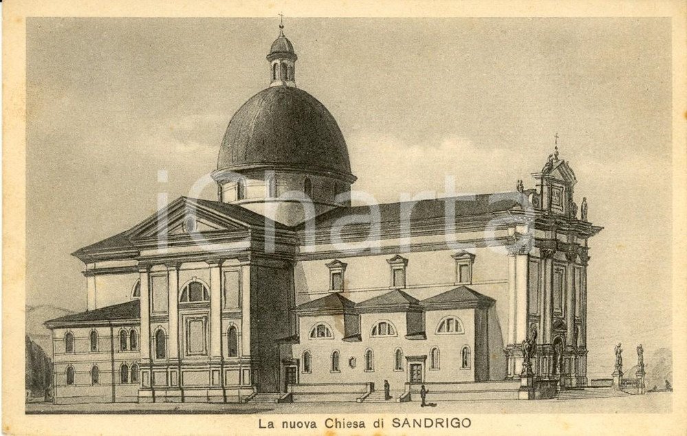 Cartolina originale da collezione 1939 SANDRIGO (VI) Veduta della nuova chiesa SANTI FILIPPO E GIACOMO *ILLUSTRATA 1