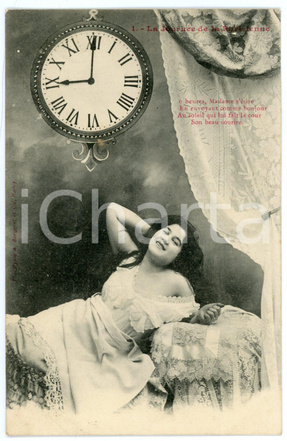 1903 FRANCE La journÃ©e de la Parisienne - Madame s'Ã©tire *Postcard nÂ°1  Cartolina postale d'epoca, viaggiata. GOOD/buono piccola impressione di inchiostro al verso Formato: 9x14 cm originale e autentica 1