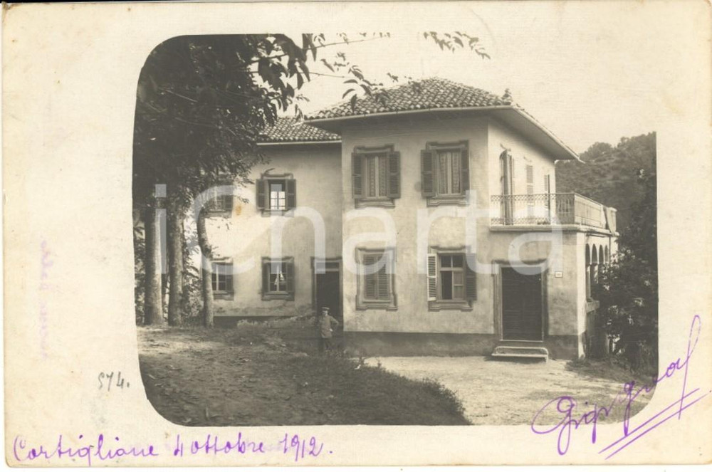 1912 CORTIGLIONE (AT) Veduta di un villino familiare - Fotocartolina ANIMATA