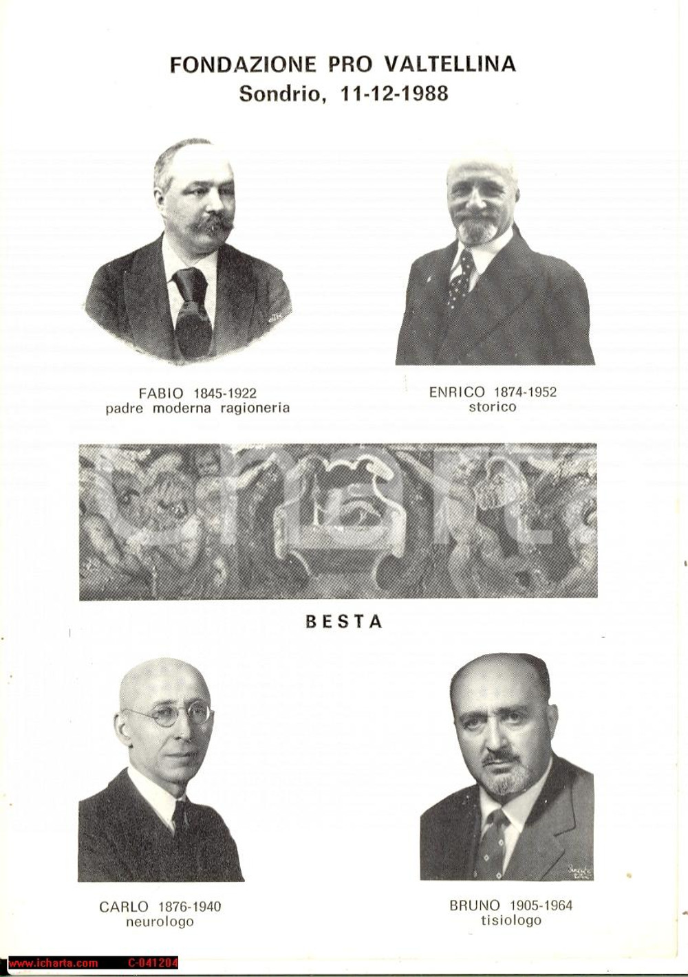 Cartolina originale da collezione 1988 SONDRIO Famiglia BESTA Uomini illustri VALTELLINA 1