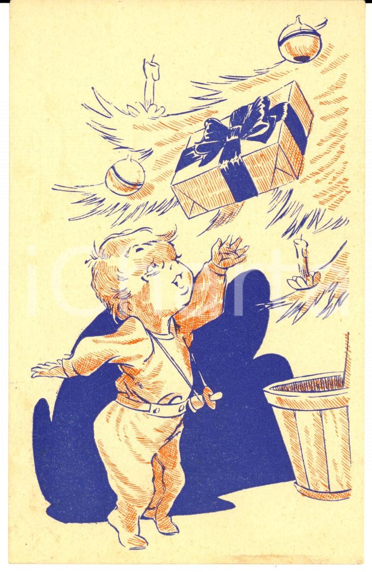 Cartolina originale da collezione 1940 ca NATALE Bambino riceve regalo Cartolina pubblicitaria BESANA PANETTONI 1