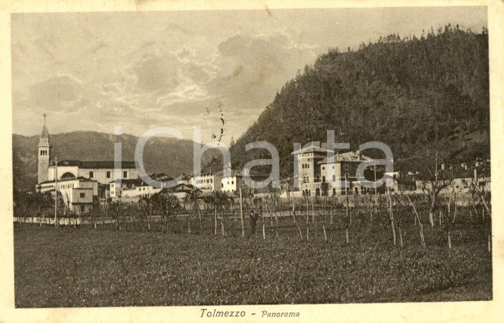 Cartolina originale da collezione 1923 TOLMEZZO UD Veduta del paese e della chiesa Cartolina postale FP VG 1