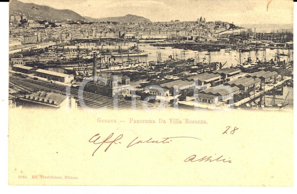 Autografo originale 1902 GENOVA Panorama da Villa ROSAZZA Autografo Attilio BRUNIALTI FP VG 1