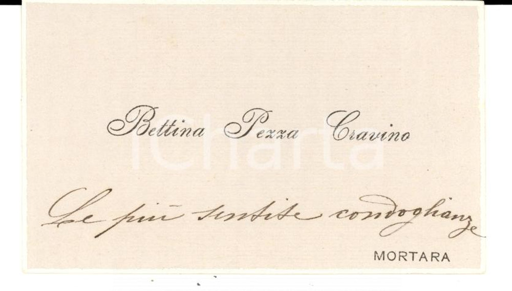 Autografo originale 1923 MORTARA (PV) Biglietto da visita Bettina PEZZA CRAVINO *Autografo 1