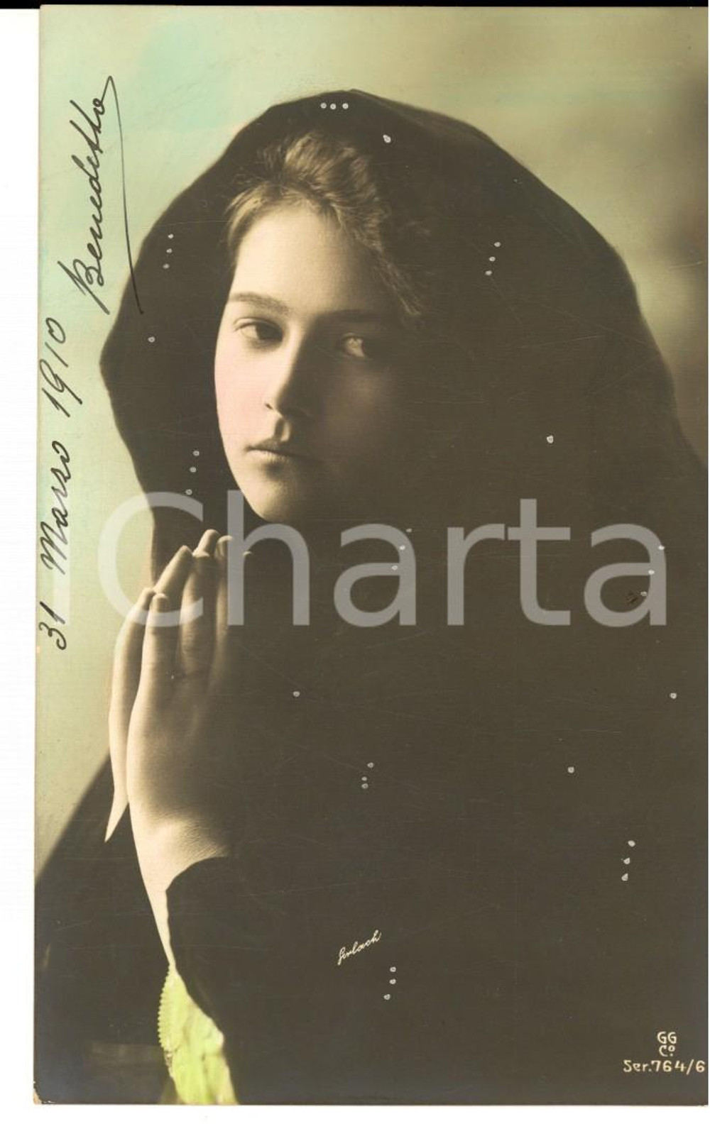Cartolina originale da collezione 1910 COSTUME Bella penitente in preghiera *Cartolina VINTAGE ing. BONELLI 1