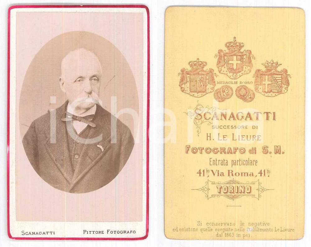 Fotografia d epoca originale 1880 ca TORINO Ritratto di anziano  Busto  Foto SCANAGATTI CDV 1