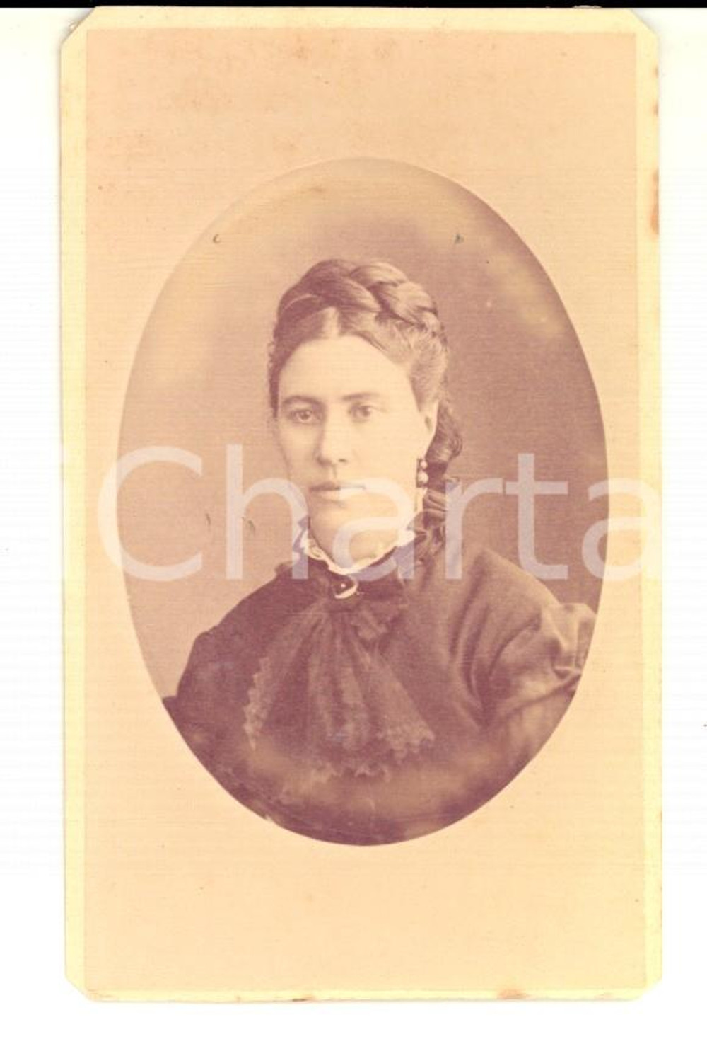 Fotografia d epoca originale 1880 ca ORAN ALGERIE Ritratto di donna con la treccia Foto EBERHARDT CDV 1