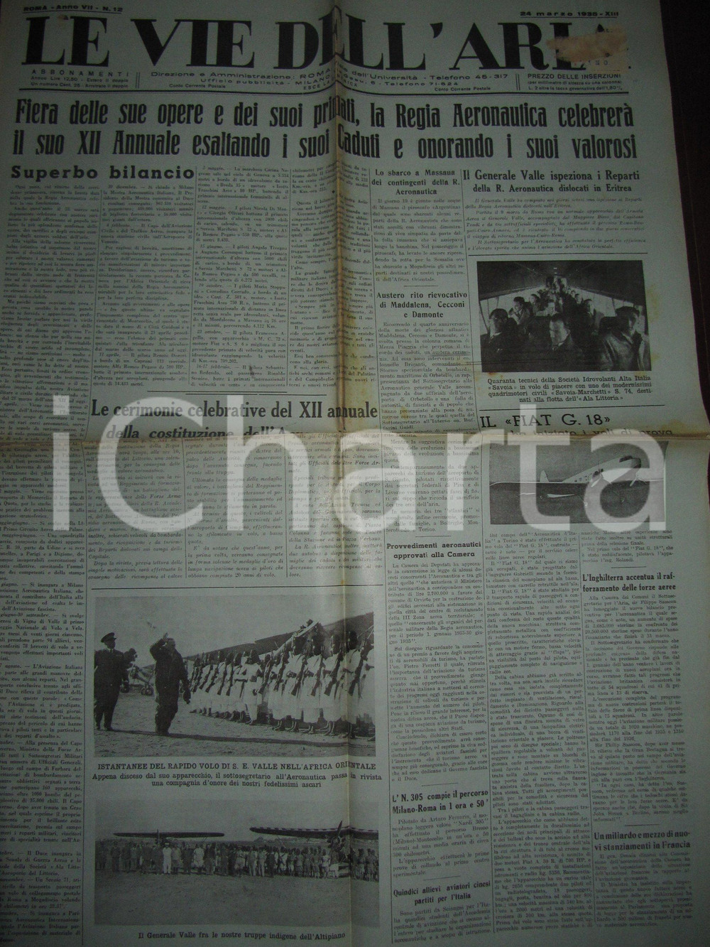 Giornale, rivista storica 1935 LE VIE DELL ARIA Dodicesimo anniversario Regia AERONAUTICA Giornale 1