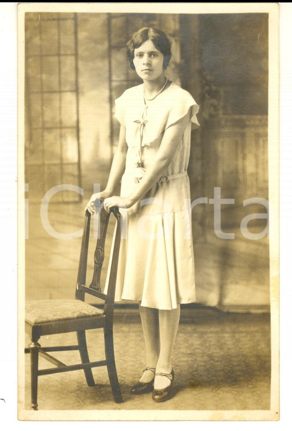 Fotografia d epoca originale 1920 ca LOS ANGELES ? Ritratto di Mary GHIARDI con dedica Foto cartolina FP 1