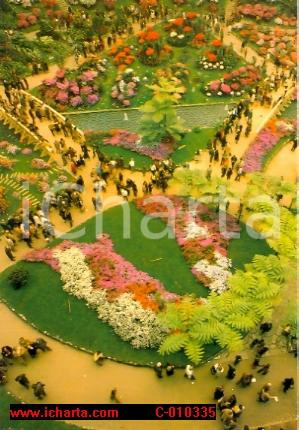 Cartolina originale da collezione 1986 GENOVA Fiera EUROFLORA Esposizione fiori Veduta aerea ANIMATA Cartolina FG 1