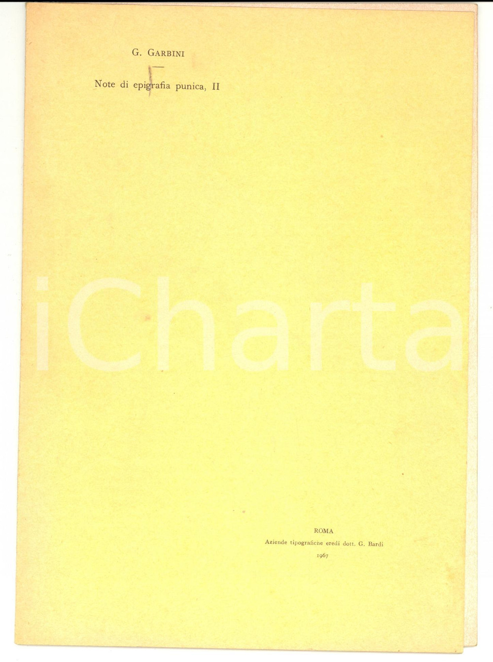 Libro, pubblicazione d epoca 1967 Giovanni GARBINI Note di Epigrafia Punica STUDI ORIENTALI 1