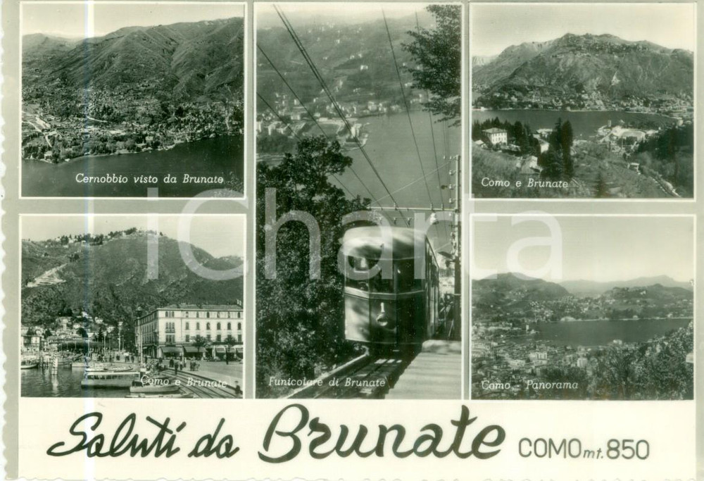 Cartolina originale da collezione 1958 BRUNATE CO Vedutine con funicolare e CERNOBBIO Cartolina FG VG 1