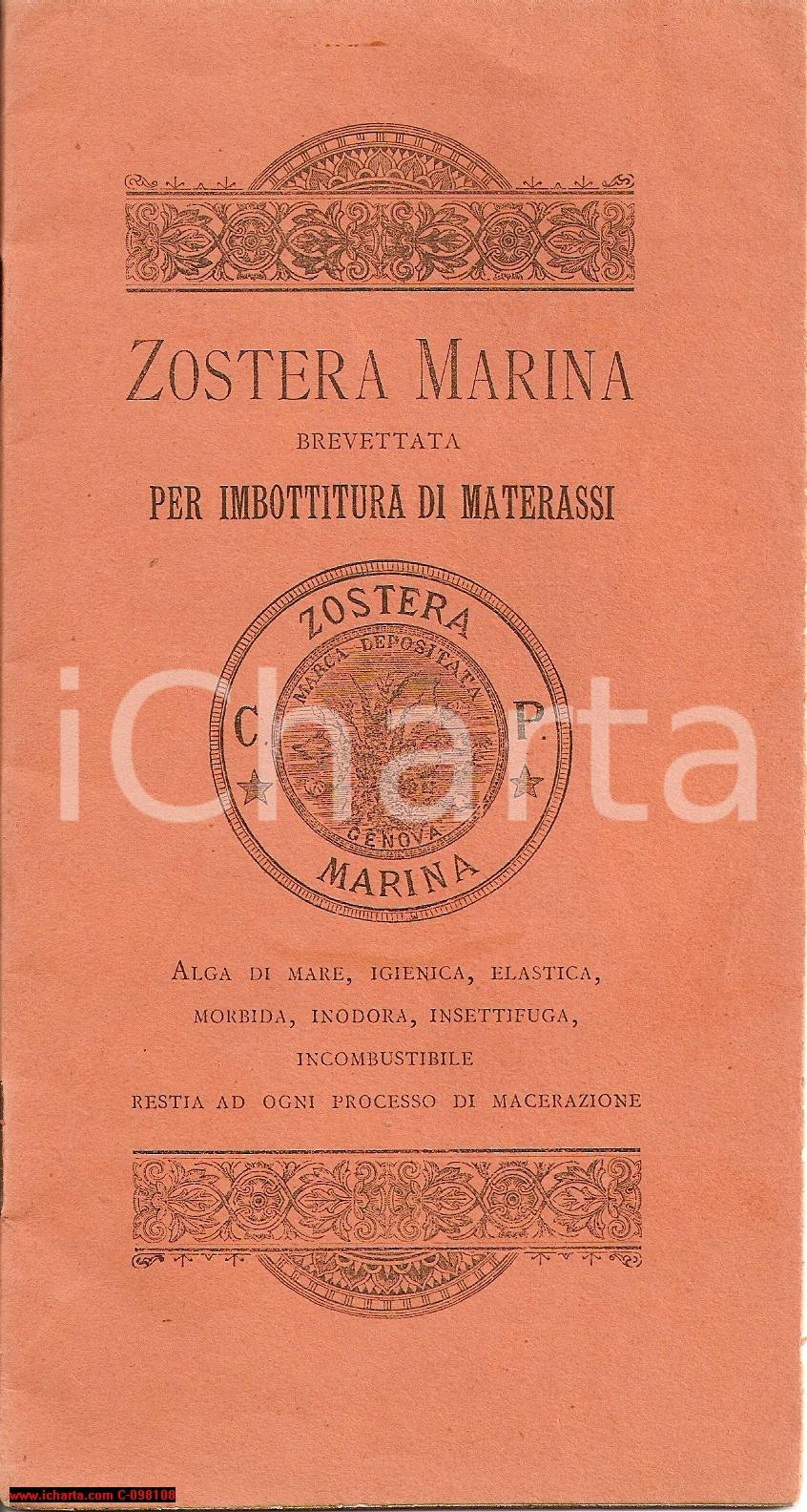 Materiale pubblicitario d’epoca 1892 GENOVA MATERASSI CON ZOSTERA MARINA Opuscolo Costante PIAZZA 1