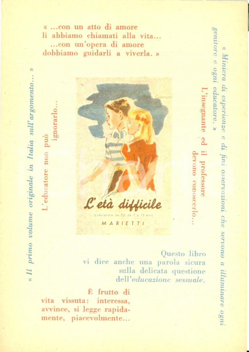 Cartolina originale da collezione 1948 TORINO Casa Editrice MARIETTI Cartolina per L'etÃ  difficile *Pubblicitaria 1