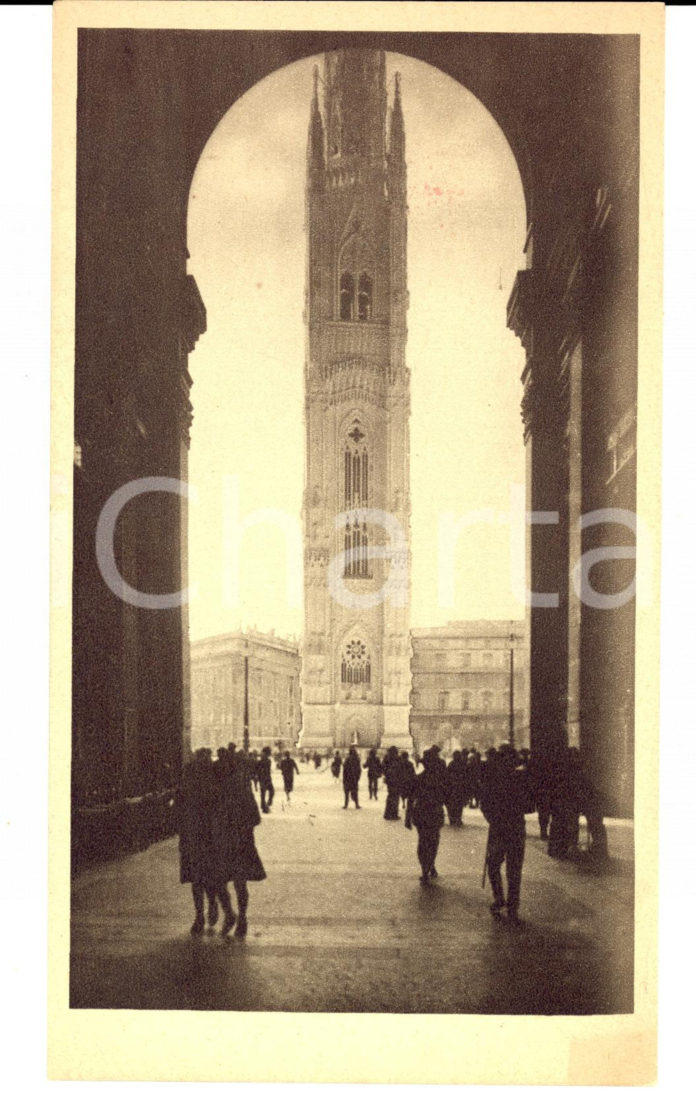 Stampa, bozzetto originale 1927 MILANO TORRE DELLE MEMORIE Veduta da Galleria Vittorio Emanuele RENDERING 1