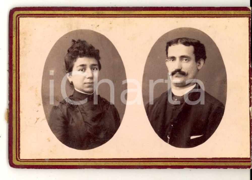 Fotografia d'epoca originale 1890 ca COMO Ritratto di una coppia di sposi *Foto Pio GILARDONI 1