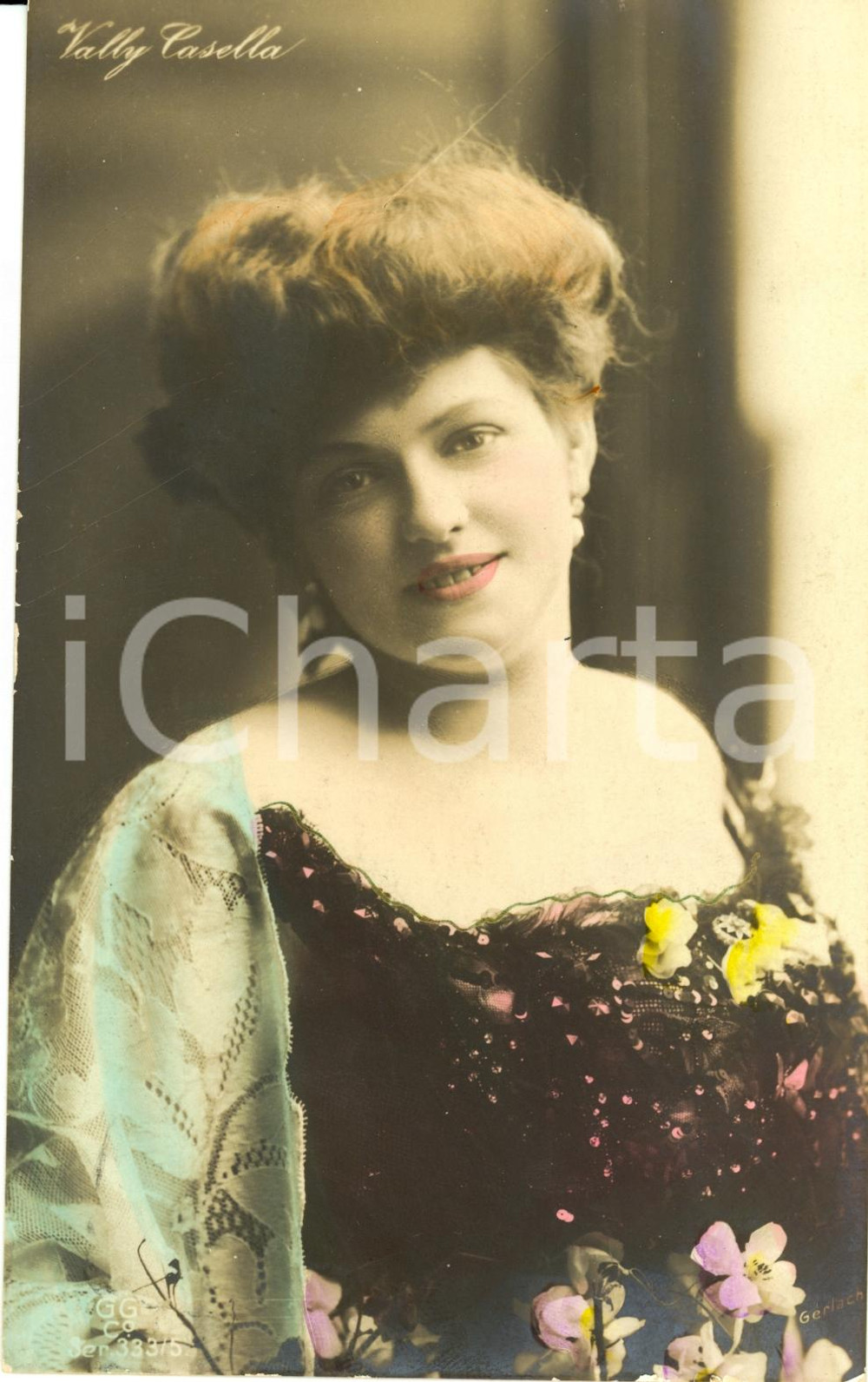 Cartolina originale da collezione 1908 VALLY CASELLA Ritratto attrice con fiori *Cartolina postale FP VG 1