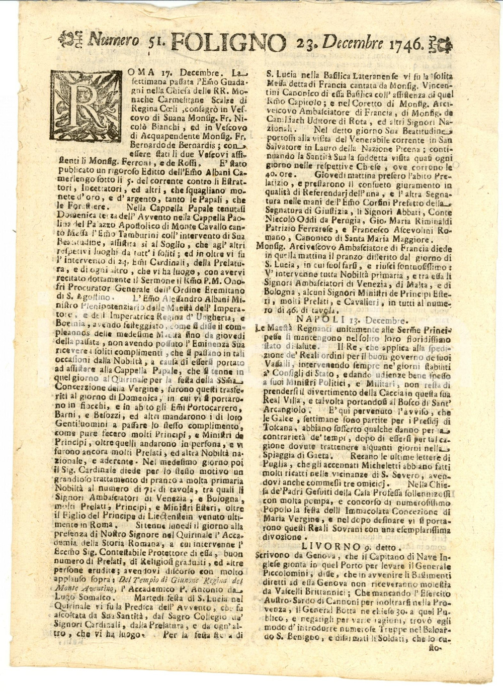 Giornale, rivista storica 1746 Giornale di FOLIGNO n. 51 LONDRA Gli inglesi deridono la flotta 1