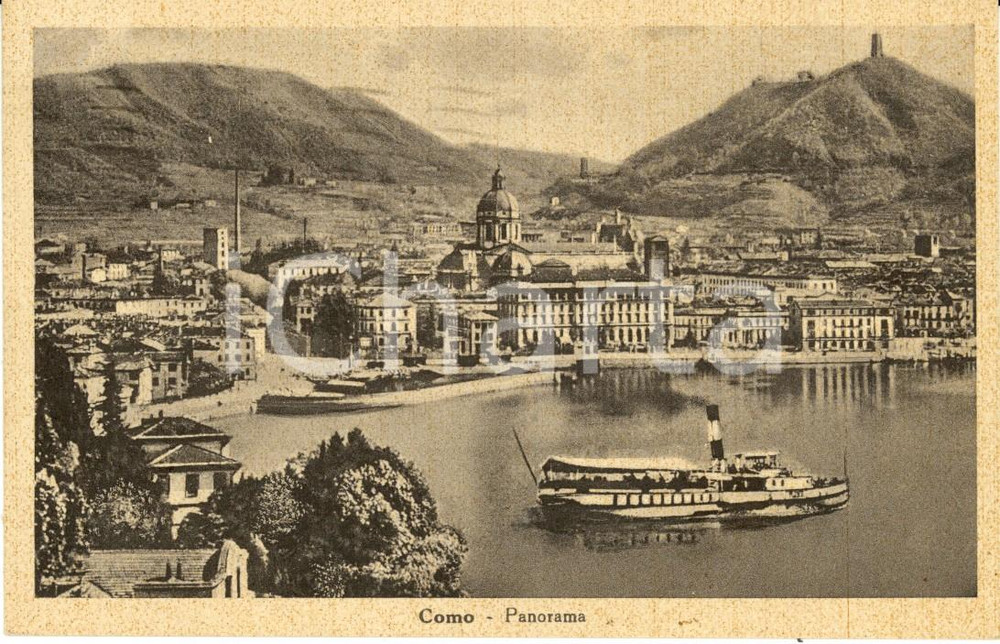 Cartolina originale da collezione 1943 COMO Panorama con cattedrale di SANTA MARIA ASSUNTA *ILLUSTRATA FP VG 1