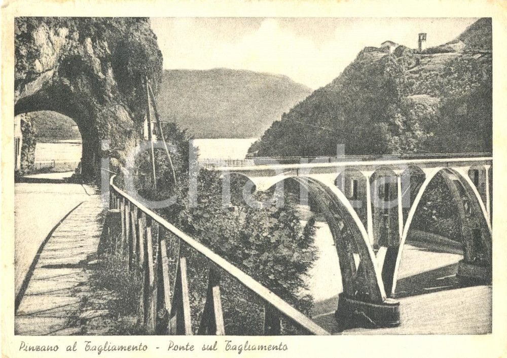 Cartolina originale da collezione 1949 PINZANO AL TAGLIAMENTO (PN) Ponte sul fiume tra SAN DANIELE e UDINE *FG VG 1
