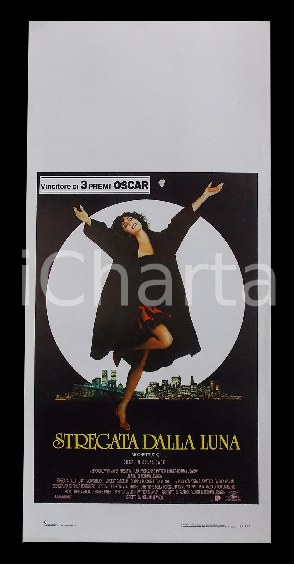 Materiale cinematografico d’epoca 1987 STREGATA DALLA LUNA Cher  Nicolas CAGE Manifesto 32x70 cm 1