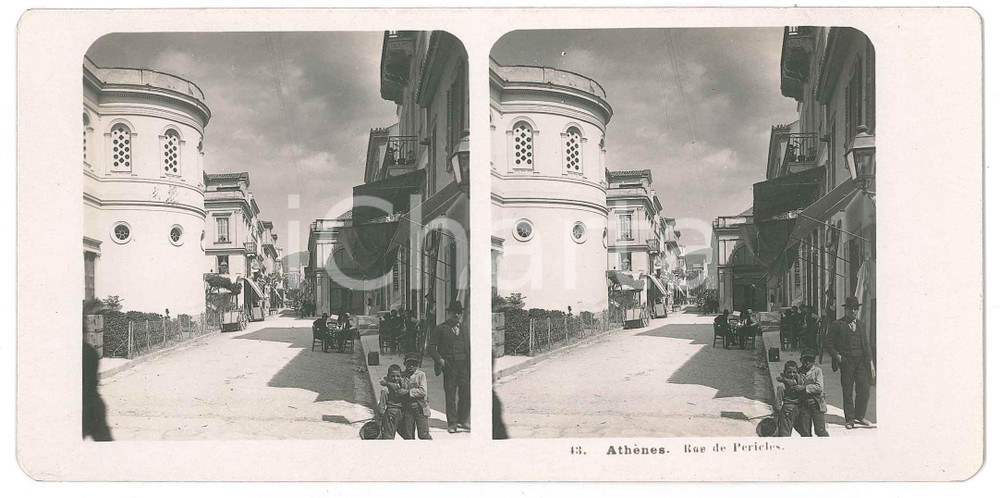 1905 ATHÈNES Rue de Pericles - Stereoview STEGLITZ BERLIN 43 Fotografia stereoscopica d'epoca.EDITORE: Steglitz-Berlin   GOOD/buono  Formato: 18x9 cm originale e autentica 1