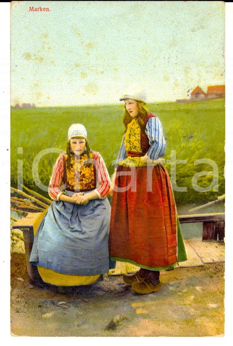Cartolina originale da collezione 1911 MARKEN NL COSTUMI OLANDESI Ragazze di campagna Cartolina FP VG 1