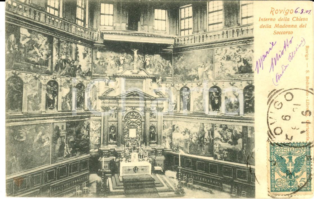 Cartolina originale da collezione 1901 ROVIGO Interno chiesa Madonna del Soccorso Cartolina postale FP VG 1