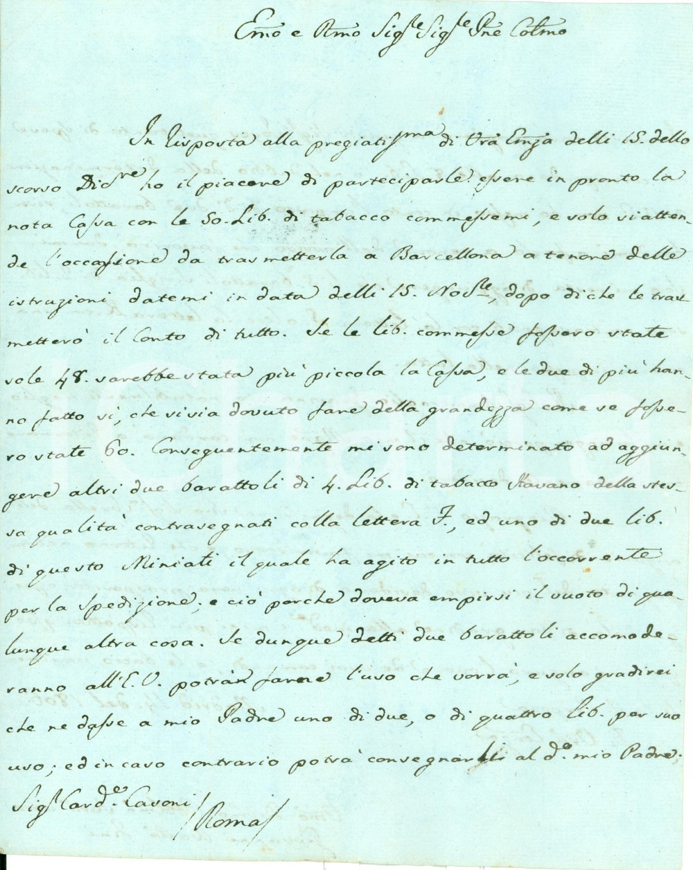 Autografo originale 1806 MADRID Tabacco HAVANNA Card Filippo CASONI Autografo Giovanni Battista FINI 1