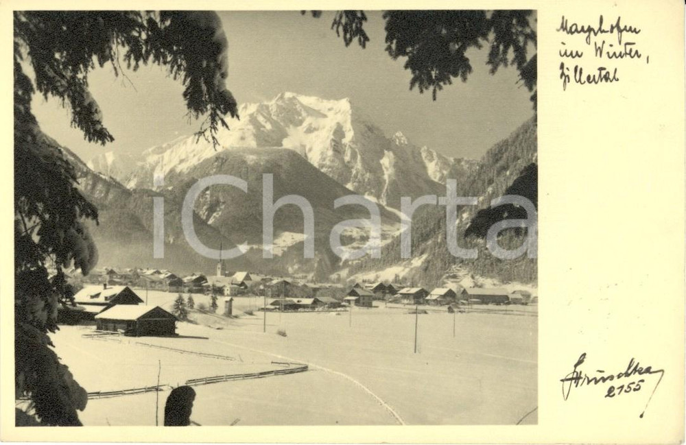 Cartolina originale da collezione 1955 MAYRHOFEN (AUSTRIA) TIROLO Veduta del paese innevato *Cartolina FP VG 1