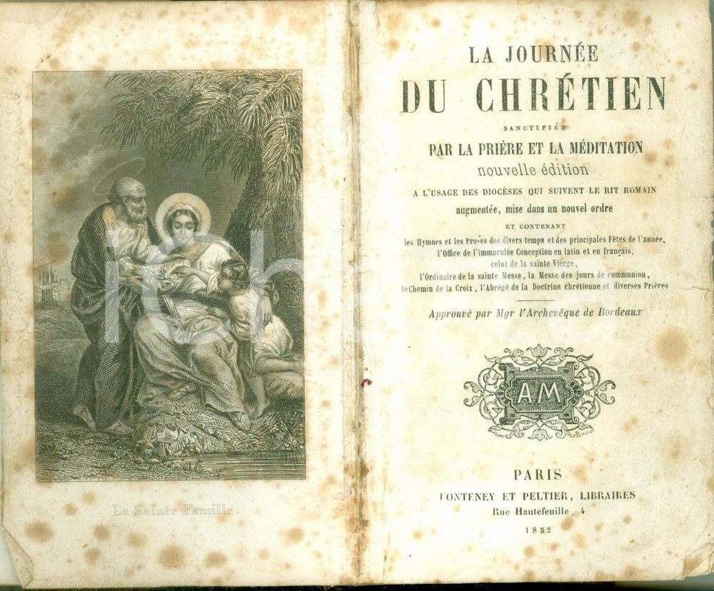 Libro, pubblicazione d epoca 1852 LA JOURNEE DU CHRETIEN sanctifiée par prière Nouvelle Edition DANNEGGIATA 1