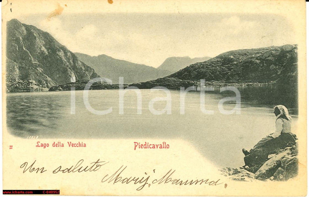 Cartolina originale da collezione 1902 Piedicavallo - Lago Vecchia *Animata con lavandaia 1