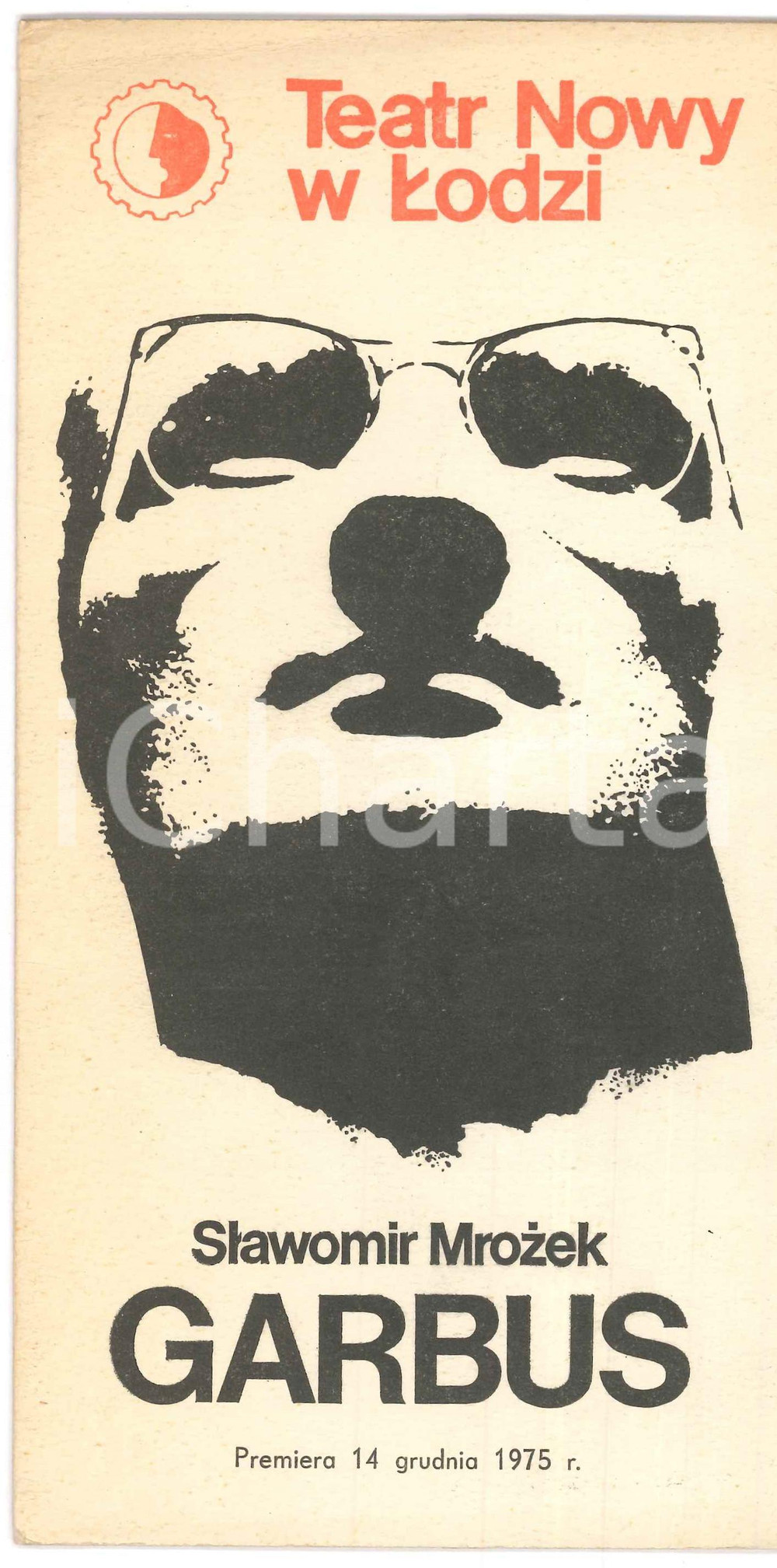 1975 TEATR NOWY W LODZI (POLAND) Slawomir Mrozek "Garbus" - Vintage brochure Pieghevole pubblicitario d'epoca, su 4 facciate + foglio sciolto. FAIR/discreto piegature marginali Formato: 12x23 cm originale e autentica 1