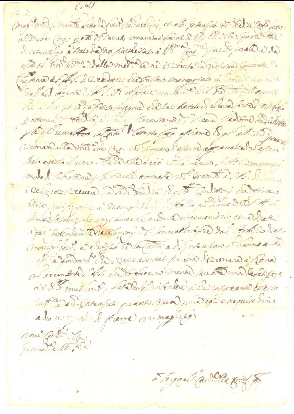 Documento originale, autentico 1695 FIRENZE Su un ereditÃ  destinata ai Padri delle SCUOLE PIE Manoscritto 1