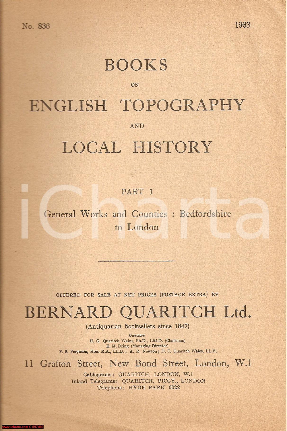 Oggetto da collezione cartaceo 1963 LONDRA BERNARD QUARITCH Topografia inglese CATALOGO 1