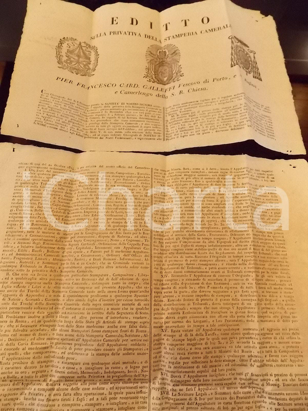 Documento originale, autentico 1834 STATO PONTIFICIO Privativa Stamperia Camerale a Giuseppe GIOVENALE 1