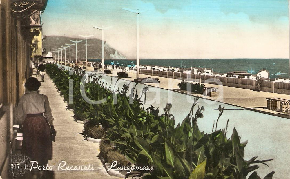 Cartolina originale da collezione 1950 ca PORTO RECANATI MC Scorcio del lungomare Cartolina ANIMATA FP VG 1
