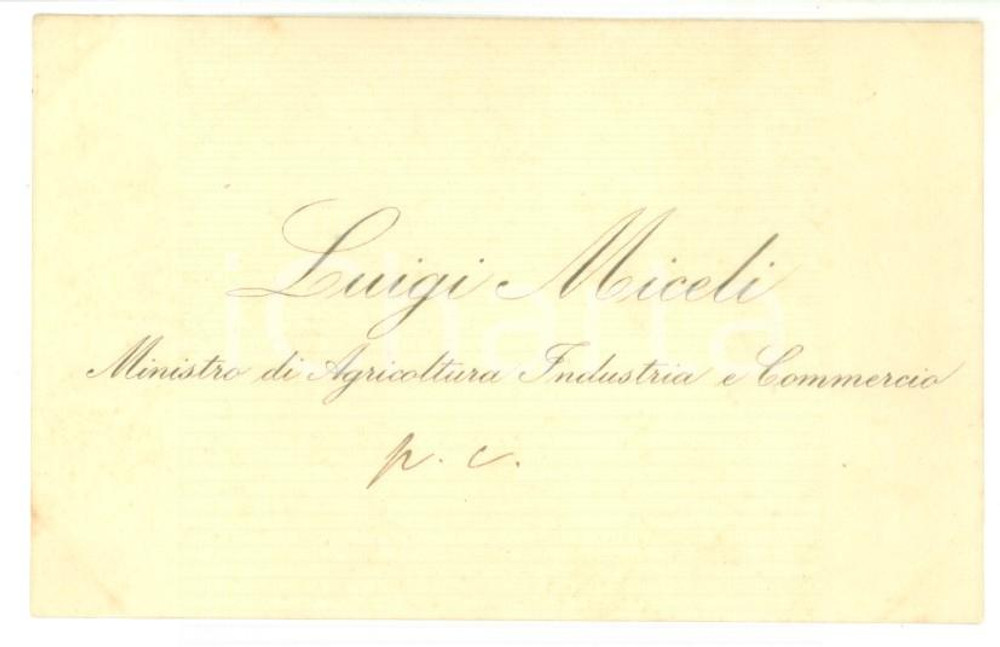 Autografo originale 1890 ca ROMA Condoglianze on. Luigi MICELI ministro dell Agricoltura  Autografo 1