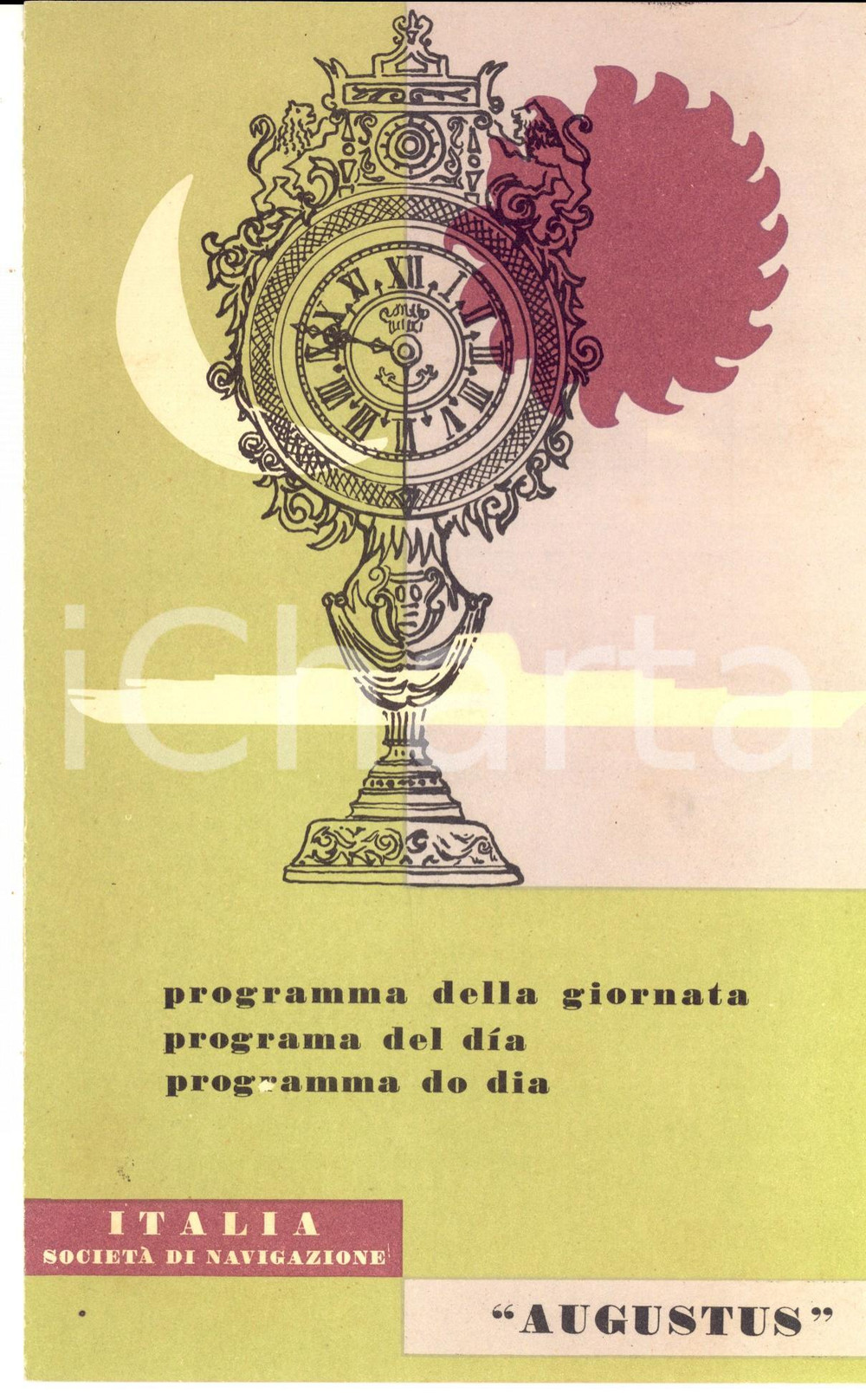 Materiale pubblicitario d’epoca 1956 SocietÃ  Navigazione Italia M/N AUGUSTUS  Programma della giornata 1