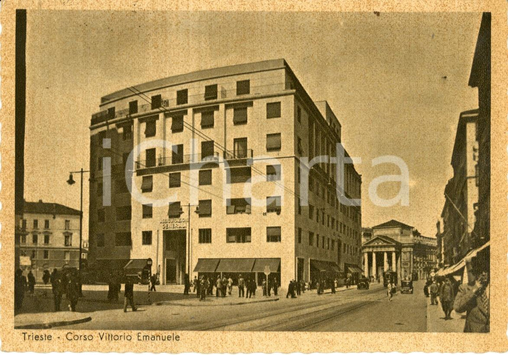 Cartolina originale da collezione 1947 TRIESTE Veduta Corso VITTORIO EMANUELE Cartolina ANIMATA FG VG 1